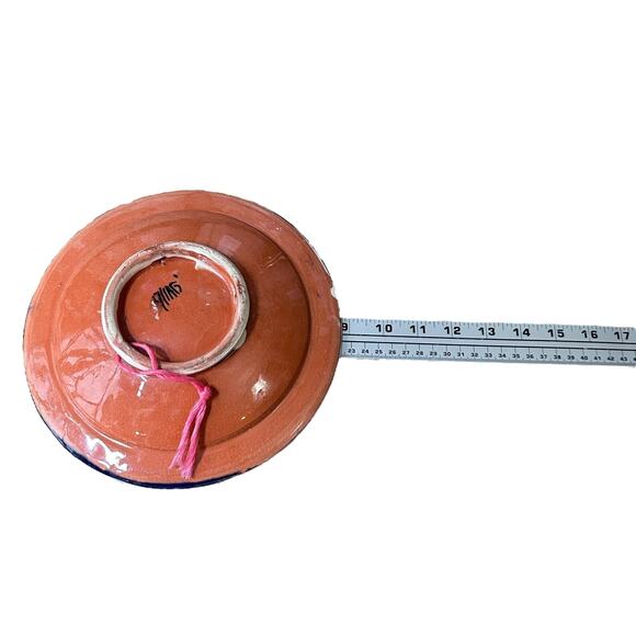 Vintage Moroccan Hand-Painted Shallow Bowl Nickel Detailing Handmade Wall Decor - Picture 8 of 10